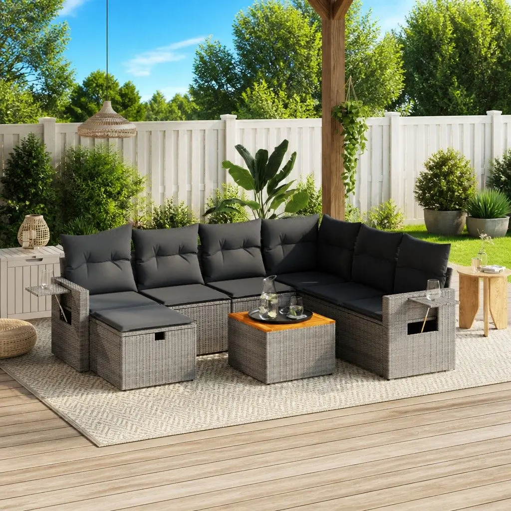 Garden Sofa Set 8 Piece Outdoor Furniture Grey Patio Lounge Seating with