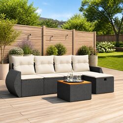 Functional 6-Piece Modular Black Sofa Set for Outdoors