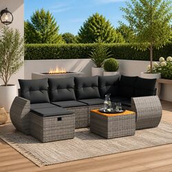 Practical 7 Piece Grey Garden Sofa Set with Cushions