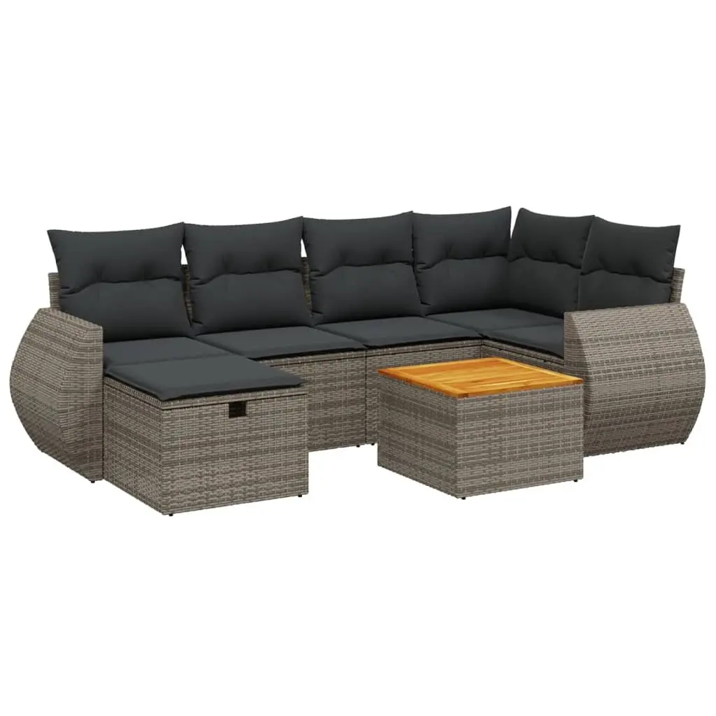 7 Piece Garden Sofa Set Poly Rattan Grey Outdoor Furniture with Cushions