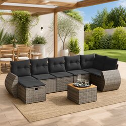 Versatile 8-Piece Grey Outdoor Sofa Set with Cushions