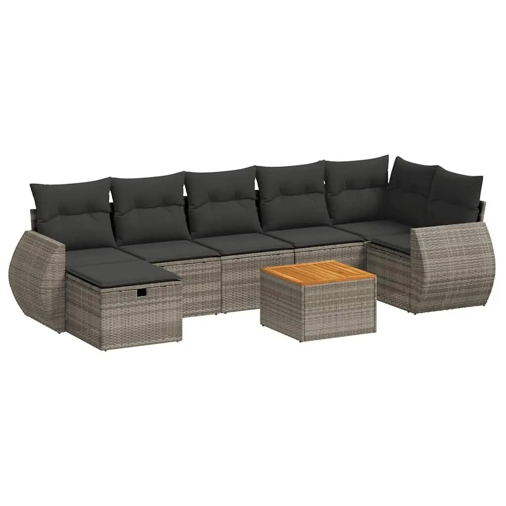 8 Piece Garden Sofa Set Grey PE Rattan Outdoor Furniture with Cushions