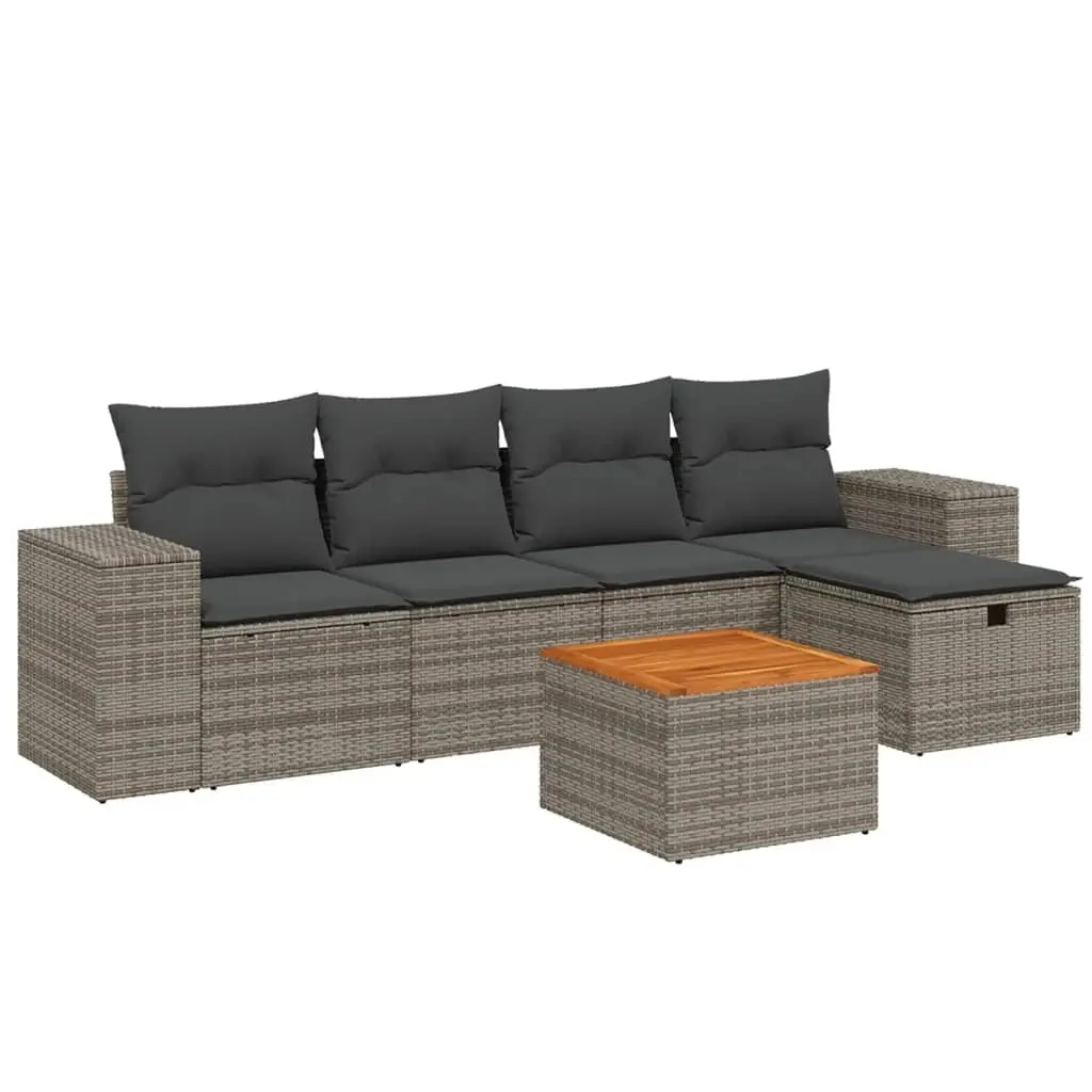 Garden Sofa Set 6 Piece Outdoor Furniture Grey Poly Rattan Cushions Patio Lounge