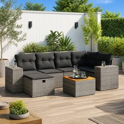 7 Piece Garden Sofa Set Outdoor Patio Furniture Grey Poly Rattan Modular with