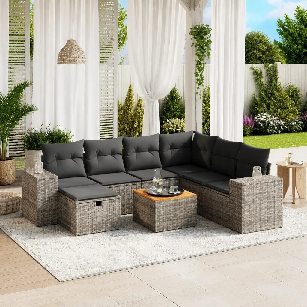 Garden Sofa Set 8 Piece Outdoor Furniture Grey Poly Rattan Patio Seating with
