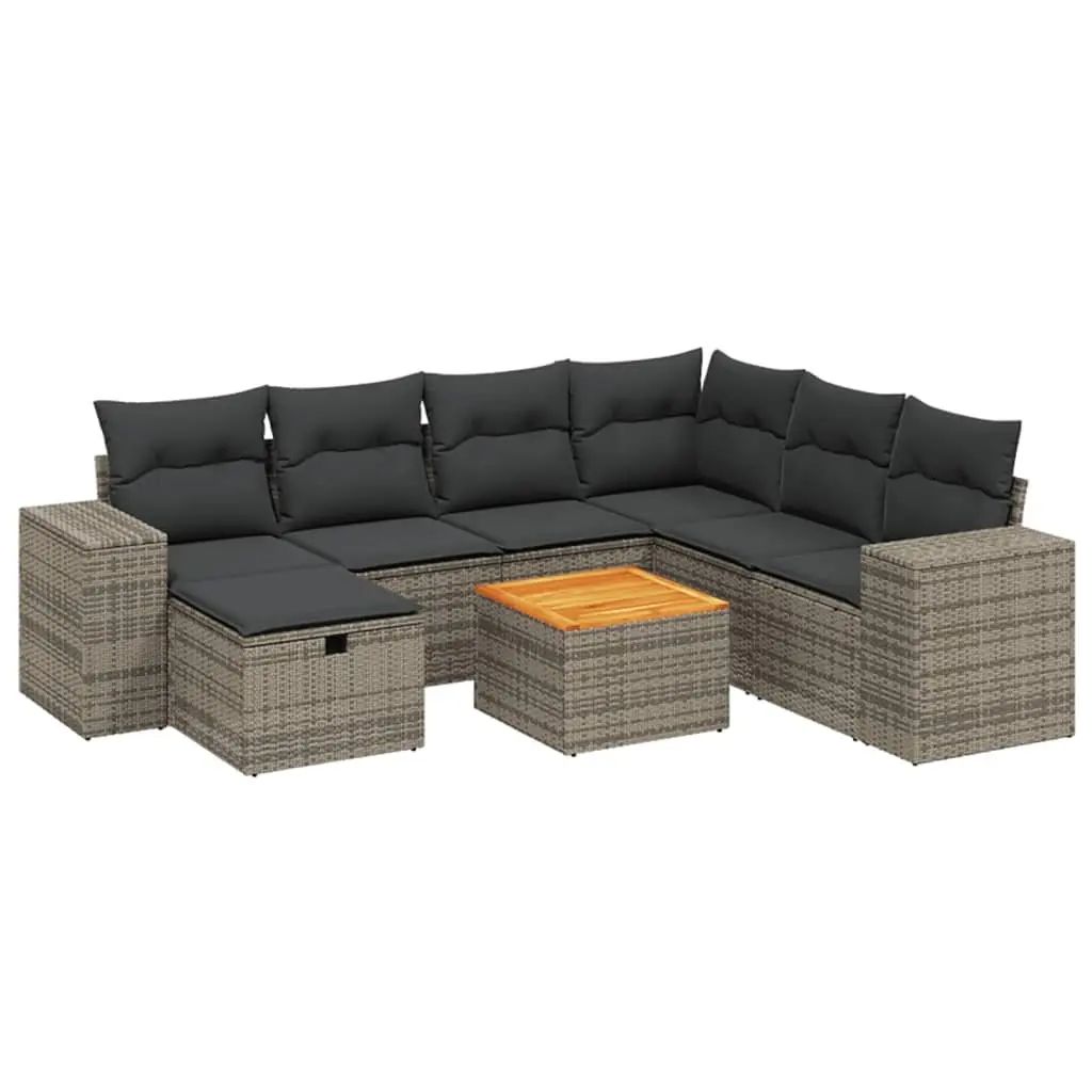Garden Sofa Set 8 Piece Outdoor Furniture Grey Poly Rattan Patio Seating with