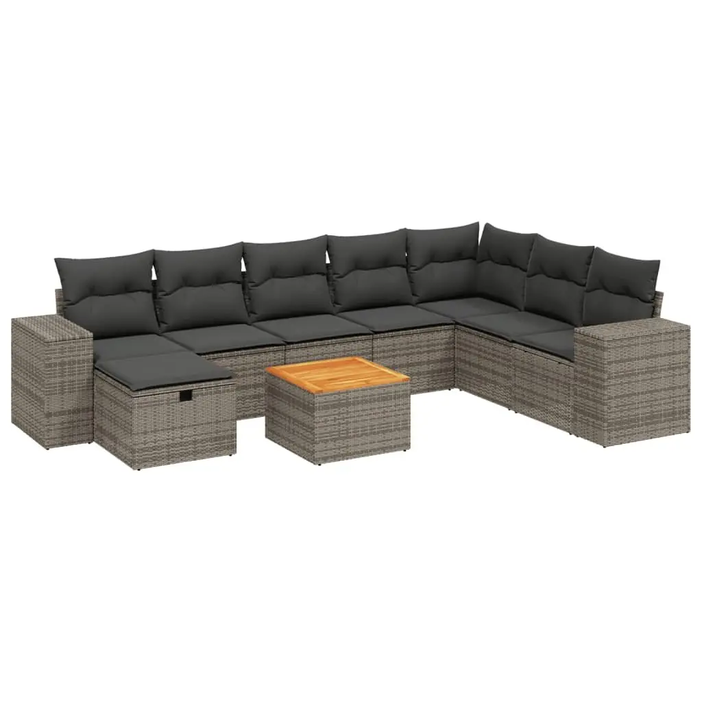 Garden Sofa Set PE Rattan 9 Piece Outdoor Furniture Sectional Grey with Cushions