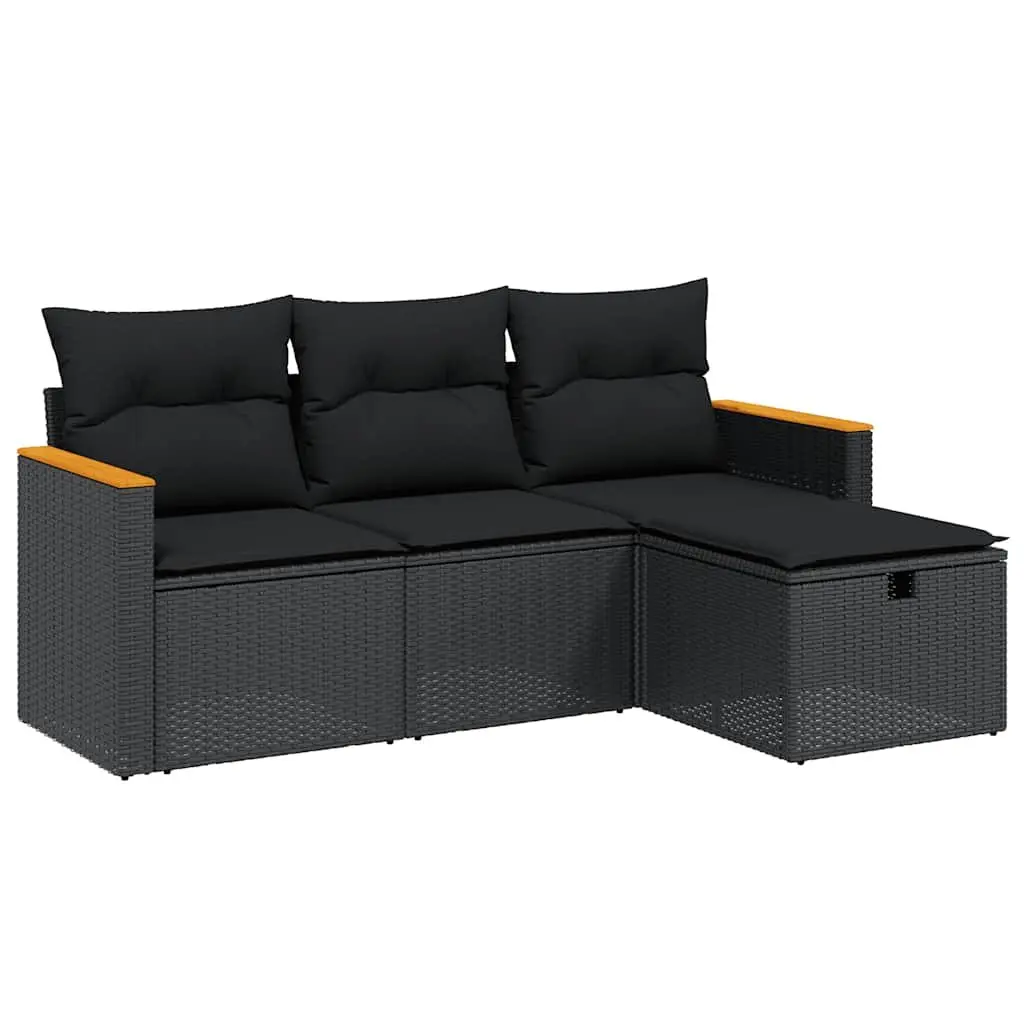 4 Piece Modular Black Outdoor Furniture Set PE Rattan with Cushions