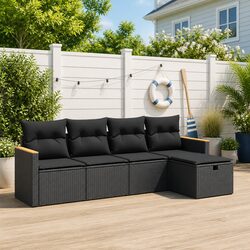 Garden Sofa Set 5 Piece Outdoor Furniture Patio Sectional Black Poly Rattan