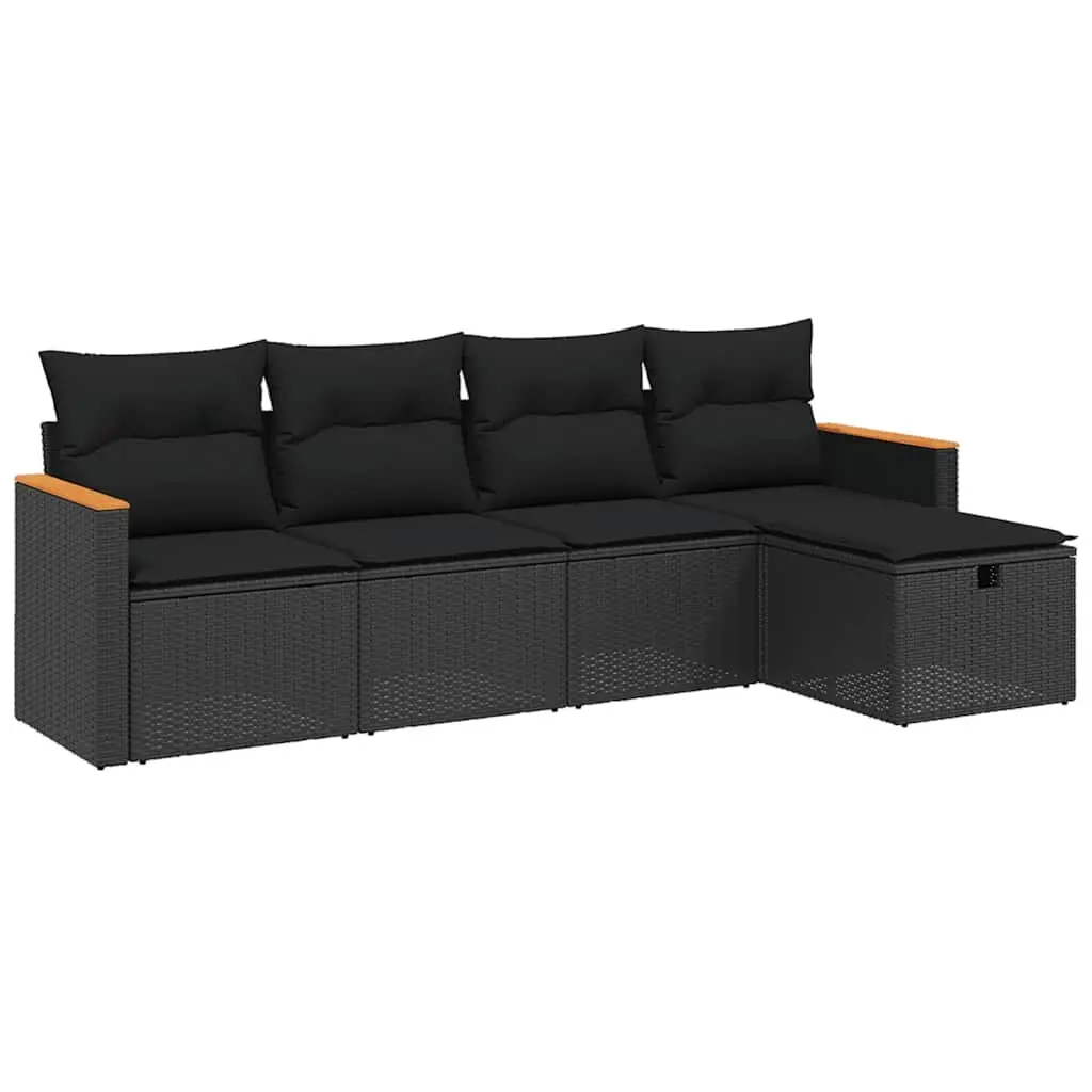 Garden Sofa Set 5 Piece Outdoor Furniture PE Rattan Powder-coated Steel Black