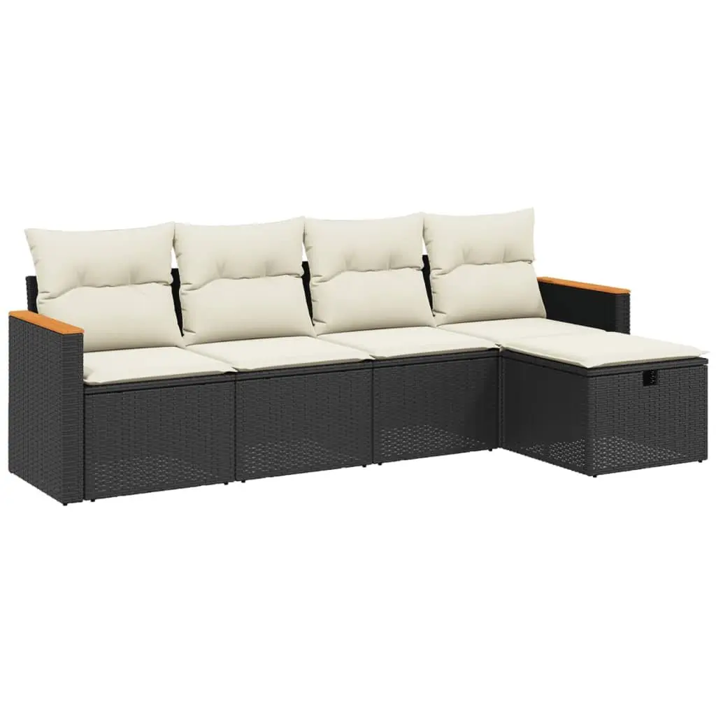 5 Piece Outdoor Garden Sofa Set PE Rattan Black with Cushions