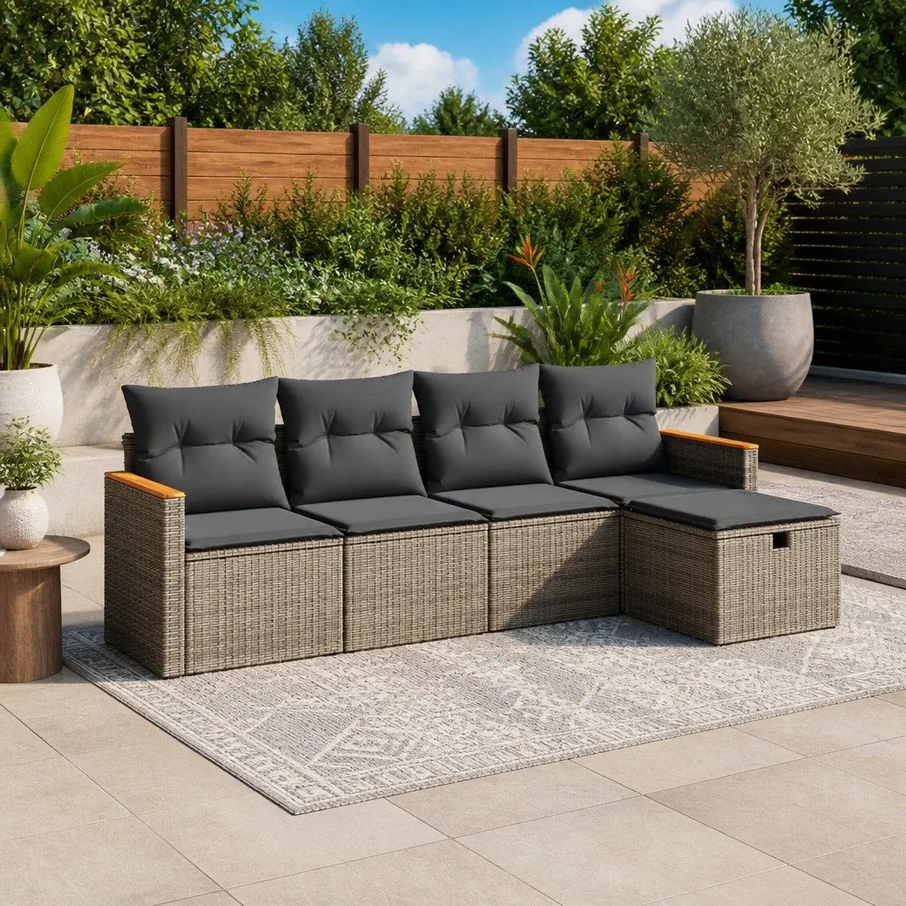 Garden Sofa Set PE Rattan Modular 5 Piece Outdoor Furniture Grey