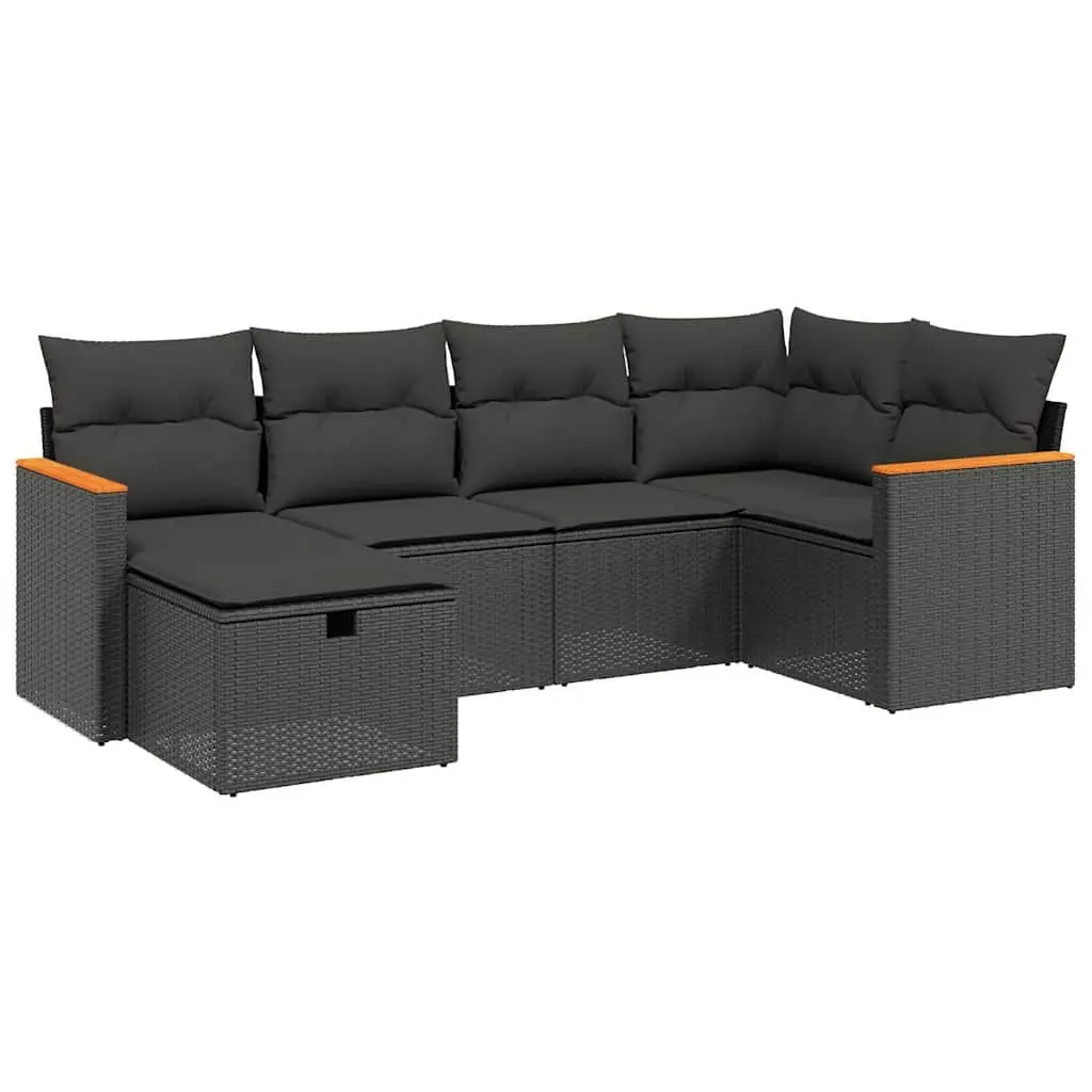 Garden Sofa Set 6 Piece Outdoor Furniture Patio Black Poly Rattan Modular with