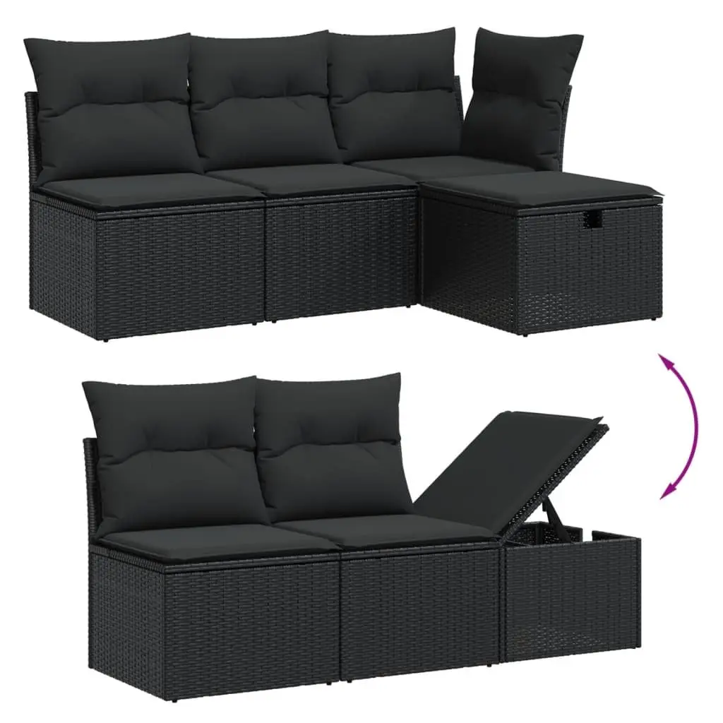 Garden Sofa Set 6 Piece Outdoor Furniture Patio Black Poly Rattan Modular with