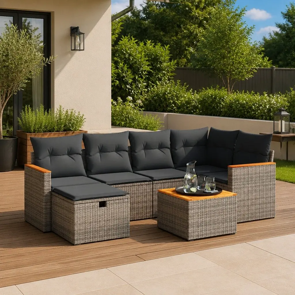 Garden Sofa Set Modular Grey PE Rattan 7 Piece Outdoor Furniture Patio Lounge