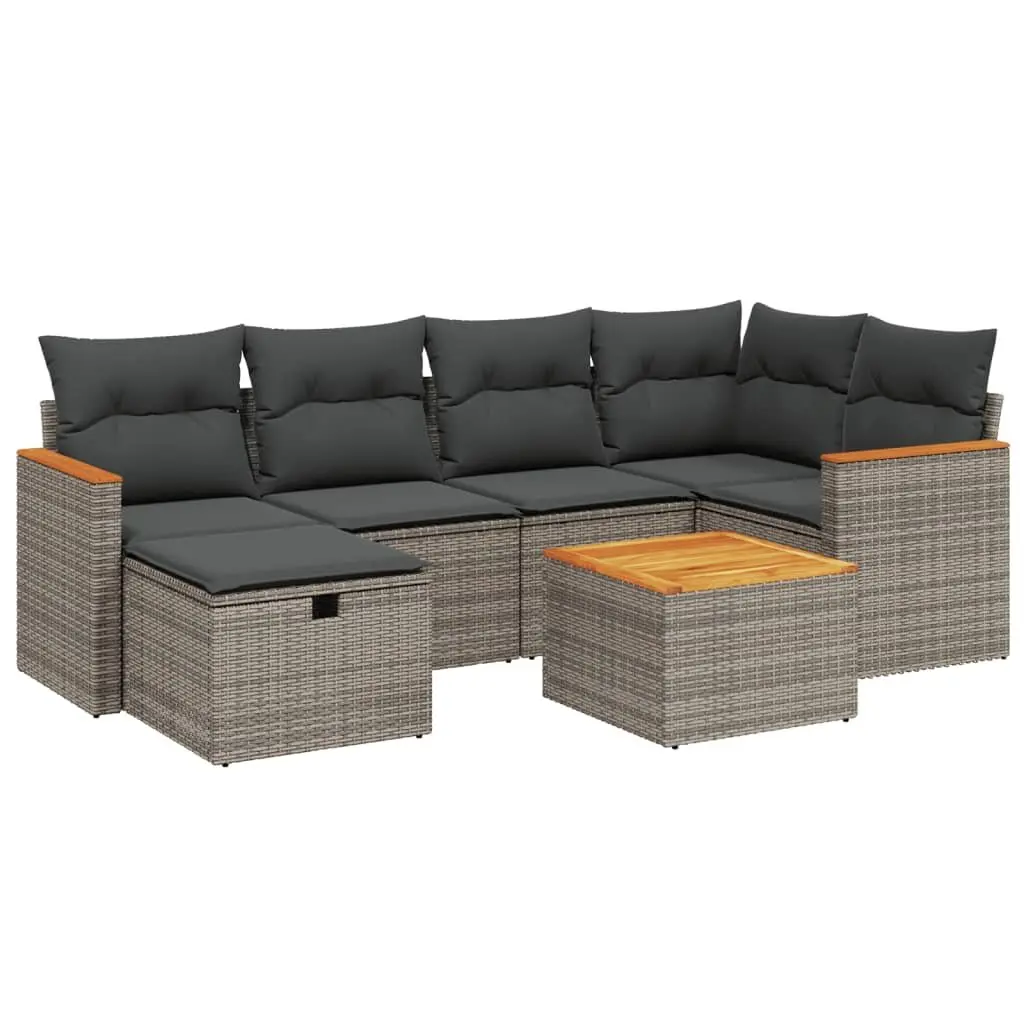 Garden Sofa Set Modular Grey PE Rattan 7 Piece Outdoor Furniture Patio Lounge