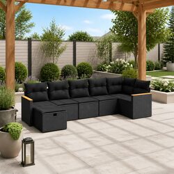 Outdoor Garden Sofa Set 7 Piece with Cushions Black Patio Furniture