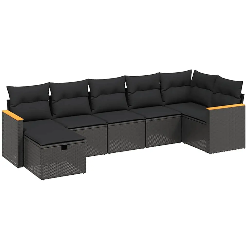 7 Piece Outdoor Garden Sofa Set PE Rattan Black with Cushions