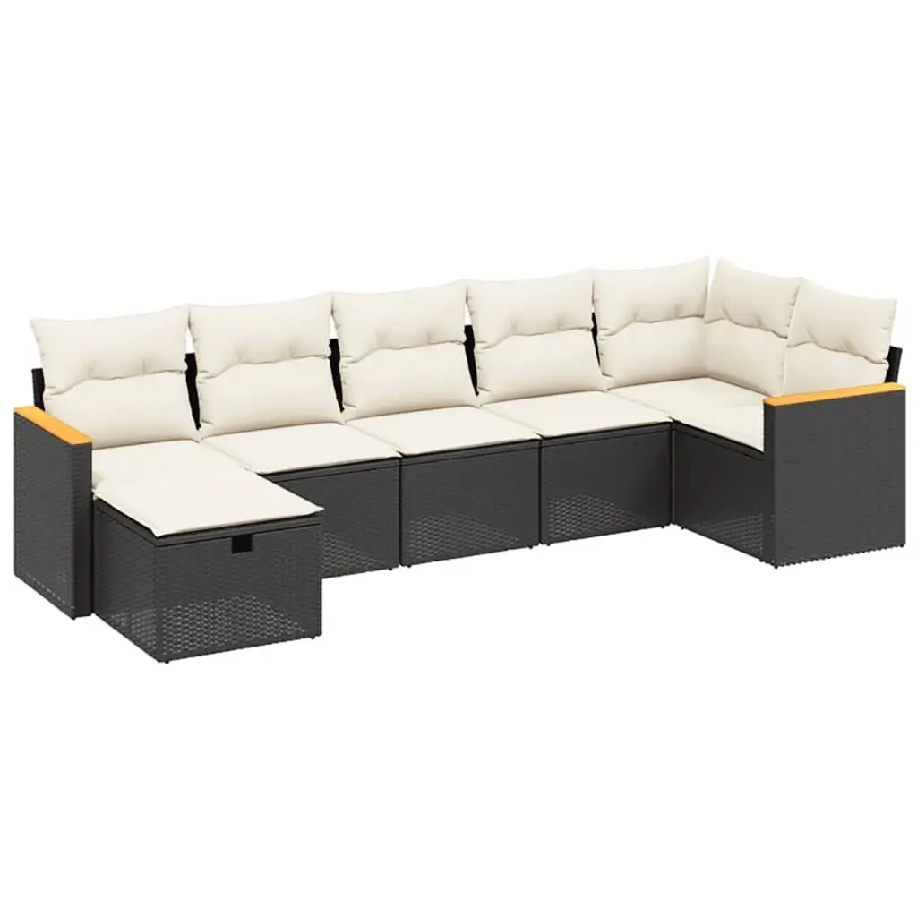 7 Piece Garden Sofa Set PE Rattan Modular Black Outdoor Patio Furniture with Cushions
