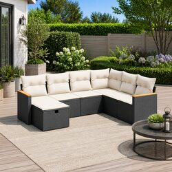 Versatile 7 Piece Outdoor Sofa Set with Black Rattan