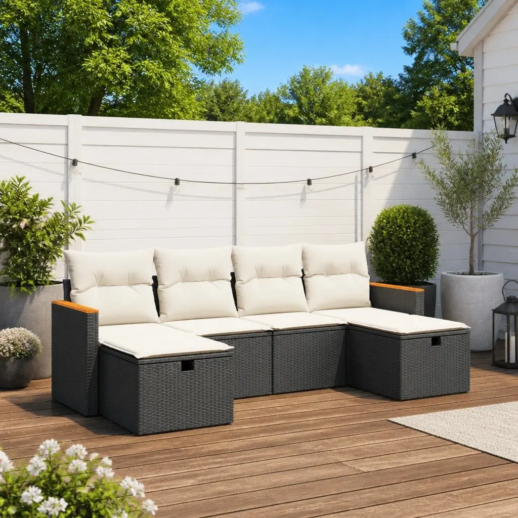 Garden Sofa Set PE Rattan 6 Piece Outdoor Patio Furniture Black
