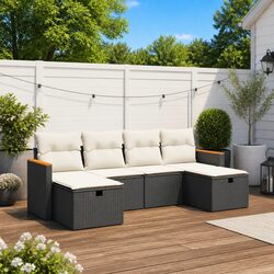 Garden Sofa Set 6 Piece Outdoor Patio Furniture with Cushions Black Poly Rattan