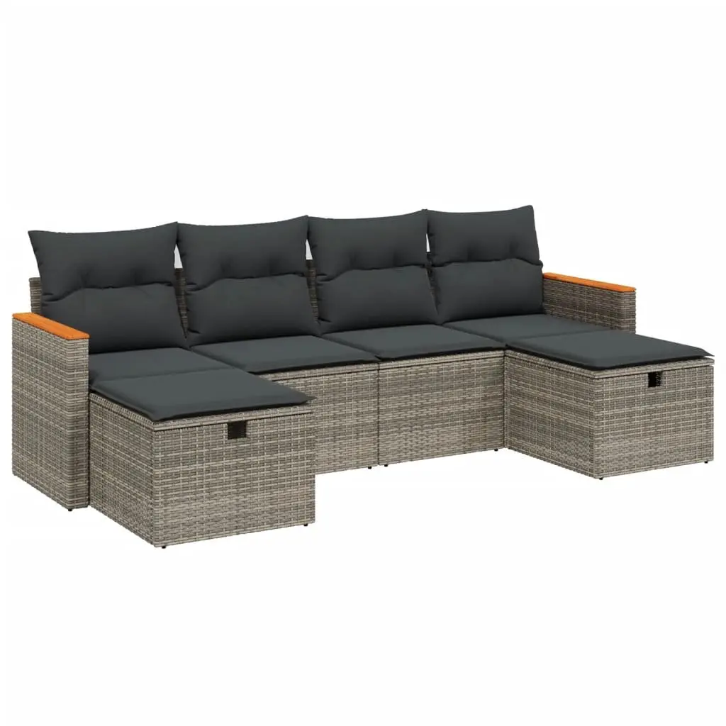 Outdoor Furniture Set 6 Piece Modular Grey Seating with Cushions PE Rattan
