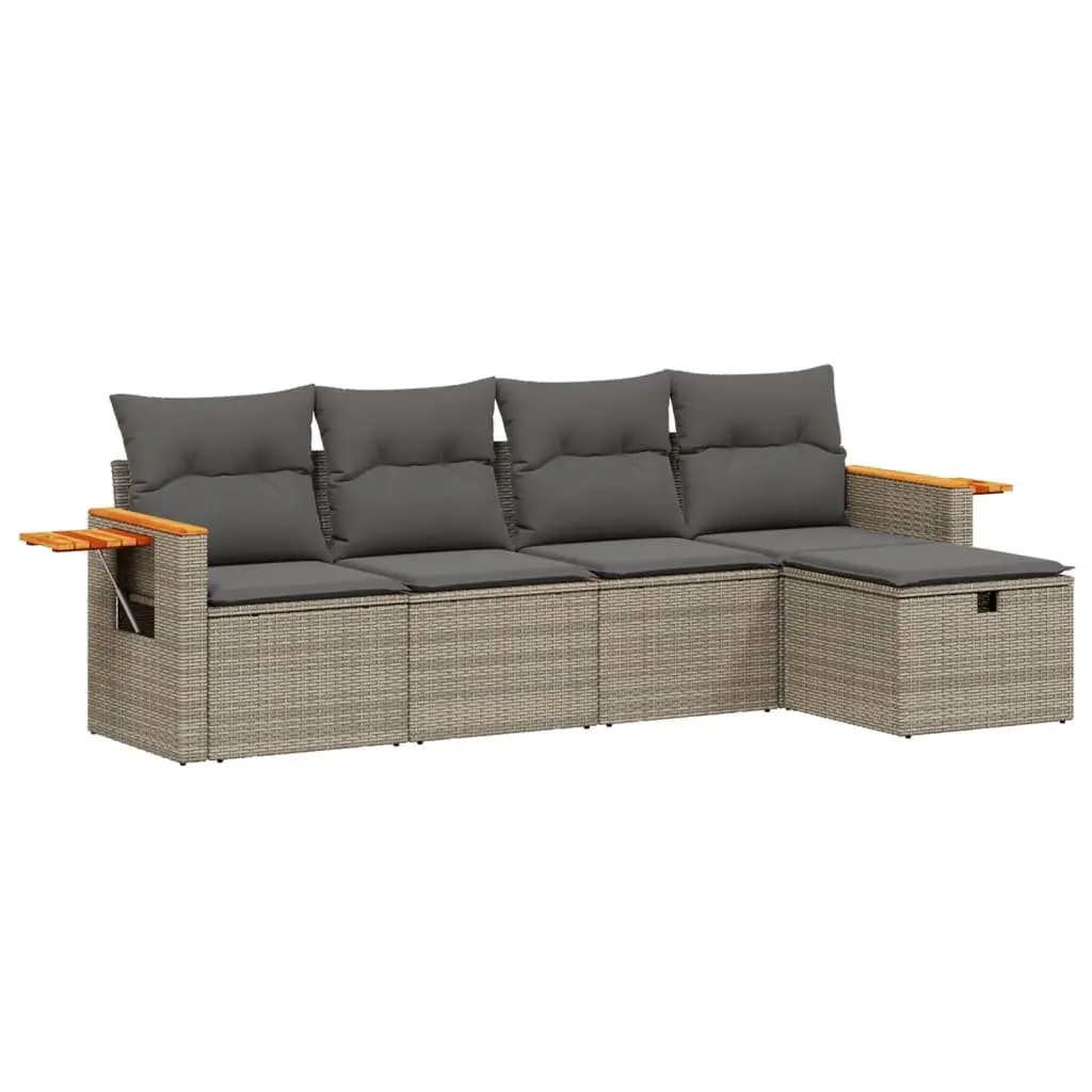 5 Piece Garden Sofa Set Poly Rattan Grey with Cushions Outdoor Furniture