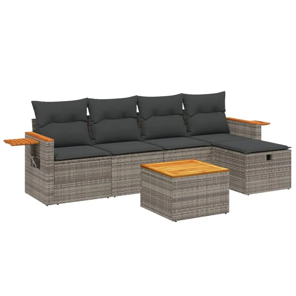 Garden Sofa Set 6 Piece Outdoor Furniture Grey Poly Rattan Patio Lounge Seating