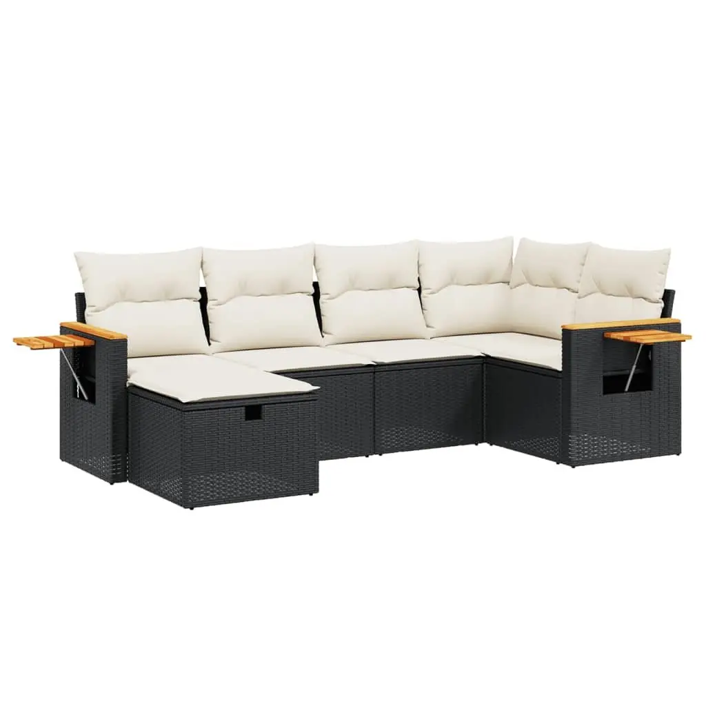 Garden Sofa Set PE Rattan 6 Piece Outdoor Furniture Patio Seating Black