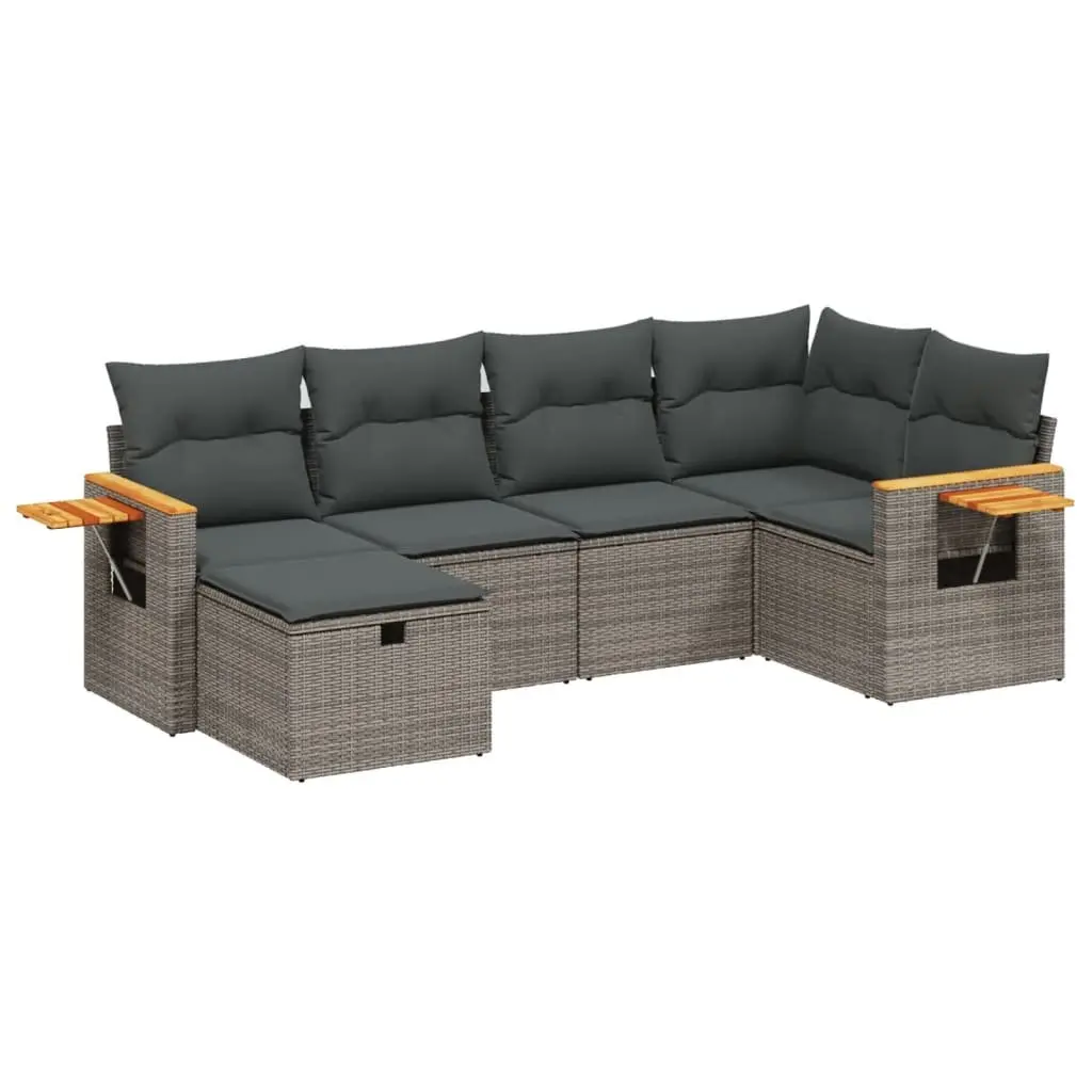 Modular Outdoor Garden Sofa Set 6 Piece PE Rattan Grey with Cushions