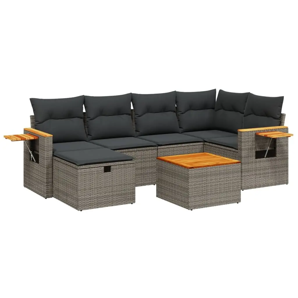 7 Piece Garden Sofa Set Poly Rattan Grey Outdoor Furniture