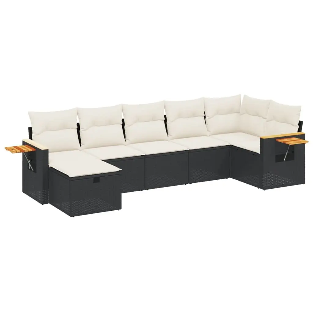 7 Piece Outdoor Garden Sofa Set Poly Rattan Black with Cushions