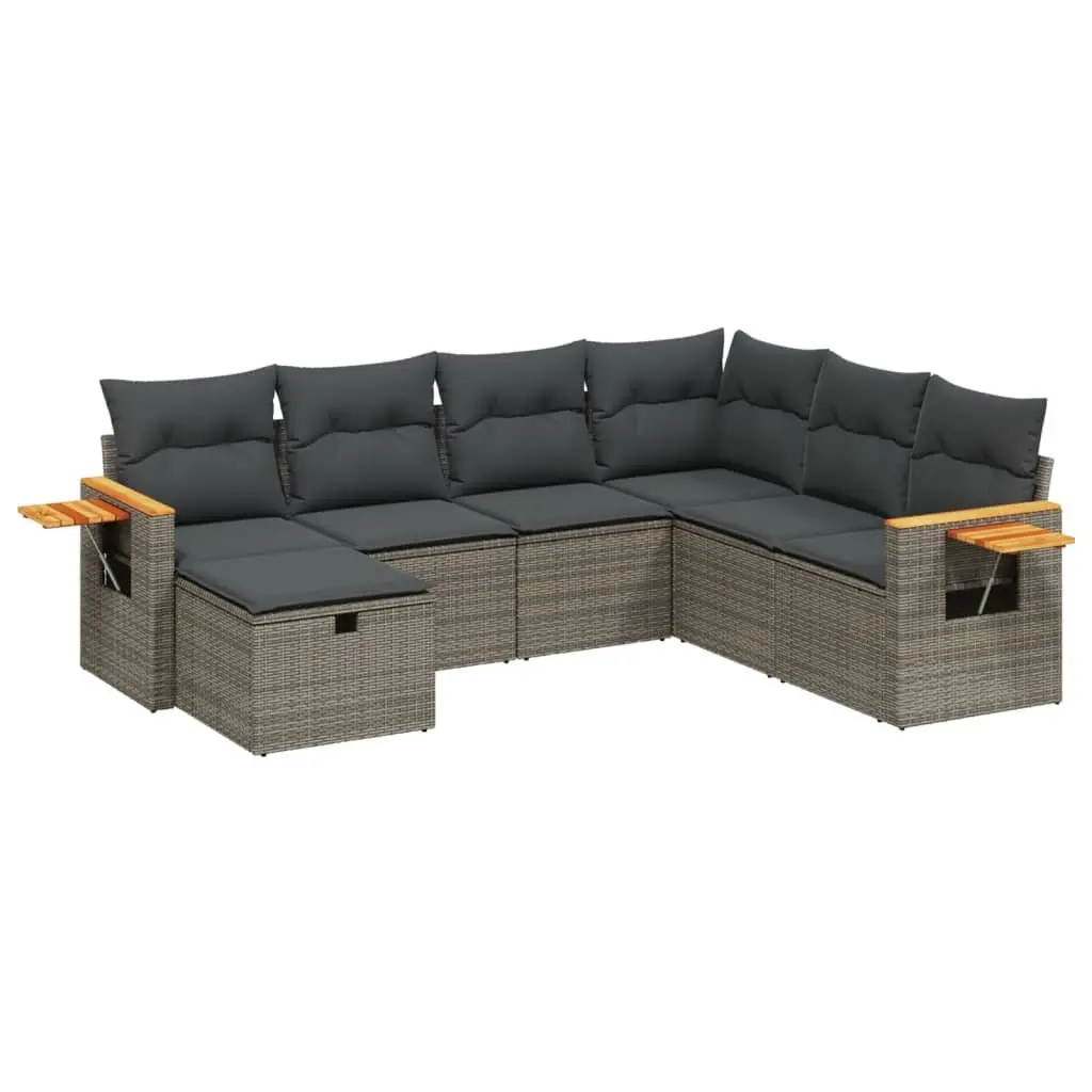 7 Piece Garden Sofa Set PE Rattan Modular Grey with Cushions