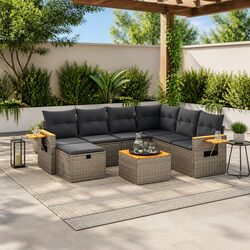8 Piece Garden Sofa Set Outdoor Furniture Grey Poly Rattan with Cushions Patio