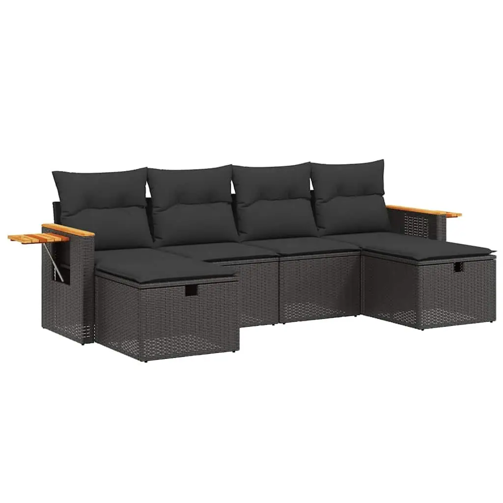 Garden Sofa Set 6 Piece Outdoor Furniture Patio Lounge Black with Cushions