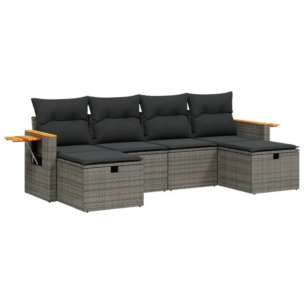 Garden Sofa Set PE Rattan 6 Piece Outdoor Furniture Modular Grey Cushions