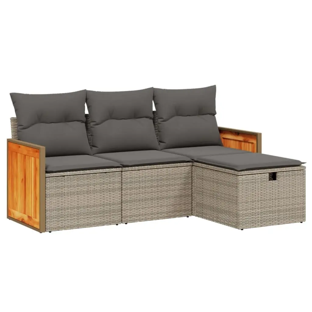 Outdoor Garden Sofa Set Poly Rattan Grey Cushions 4 Piece Patio Furniture