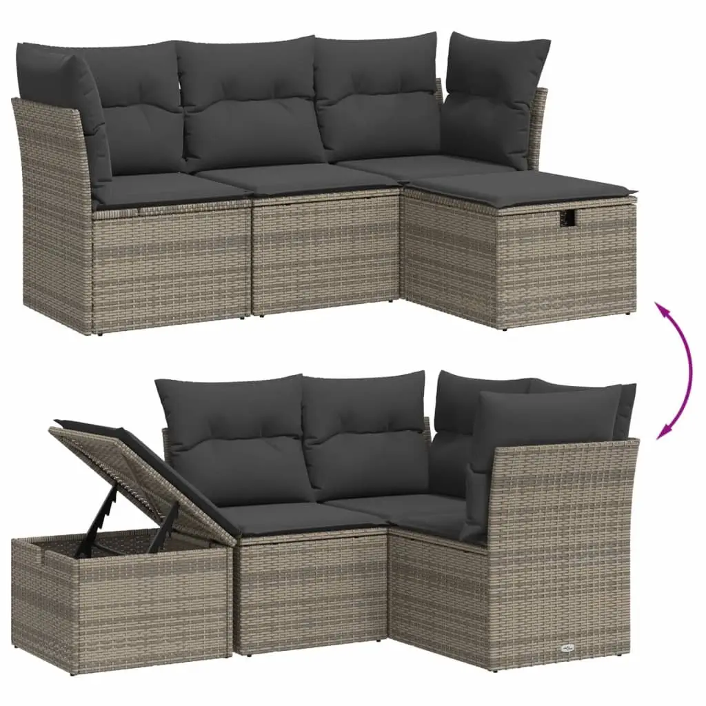 Outdoor Garden Sofa Set Poly Rattan Grey Cushions 4 Piece Patio Furniture