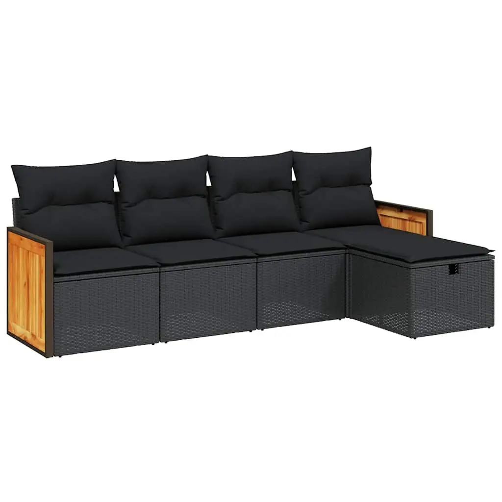 5 Piece Outdoor Garden Sofa Set PE Rattan Modular Black with Cushions