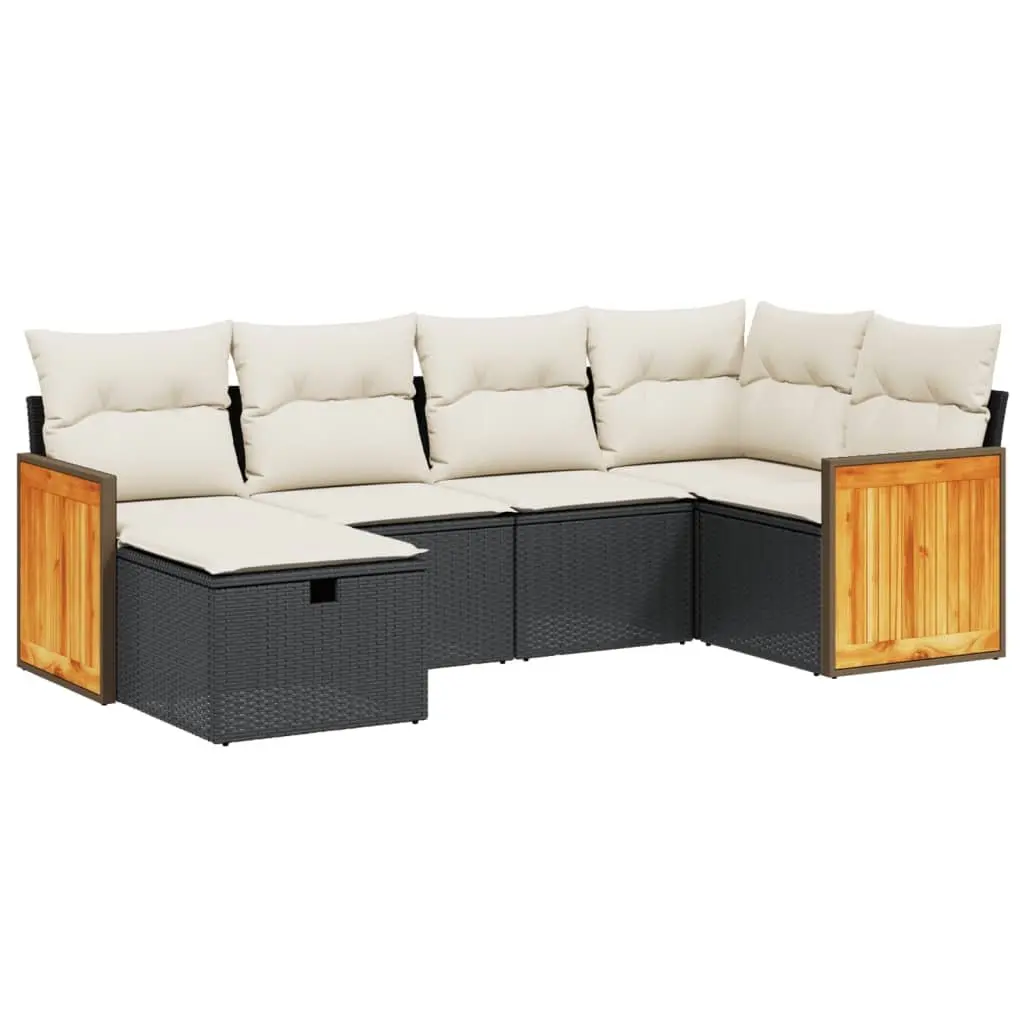 Garden Sofa Set Modular PE Rattan 6 Piece Outdoor Patio Furniture Black