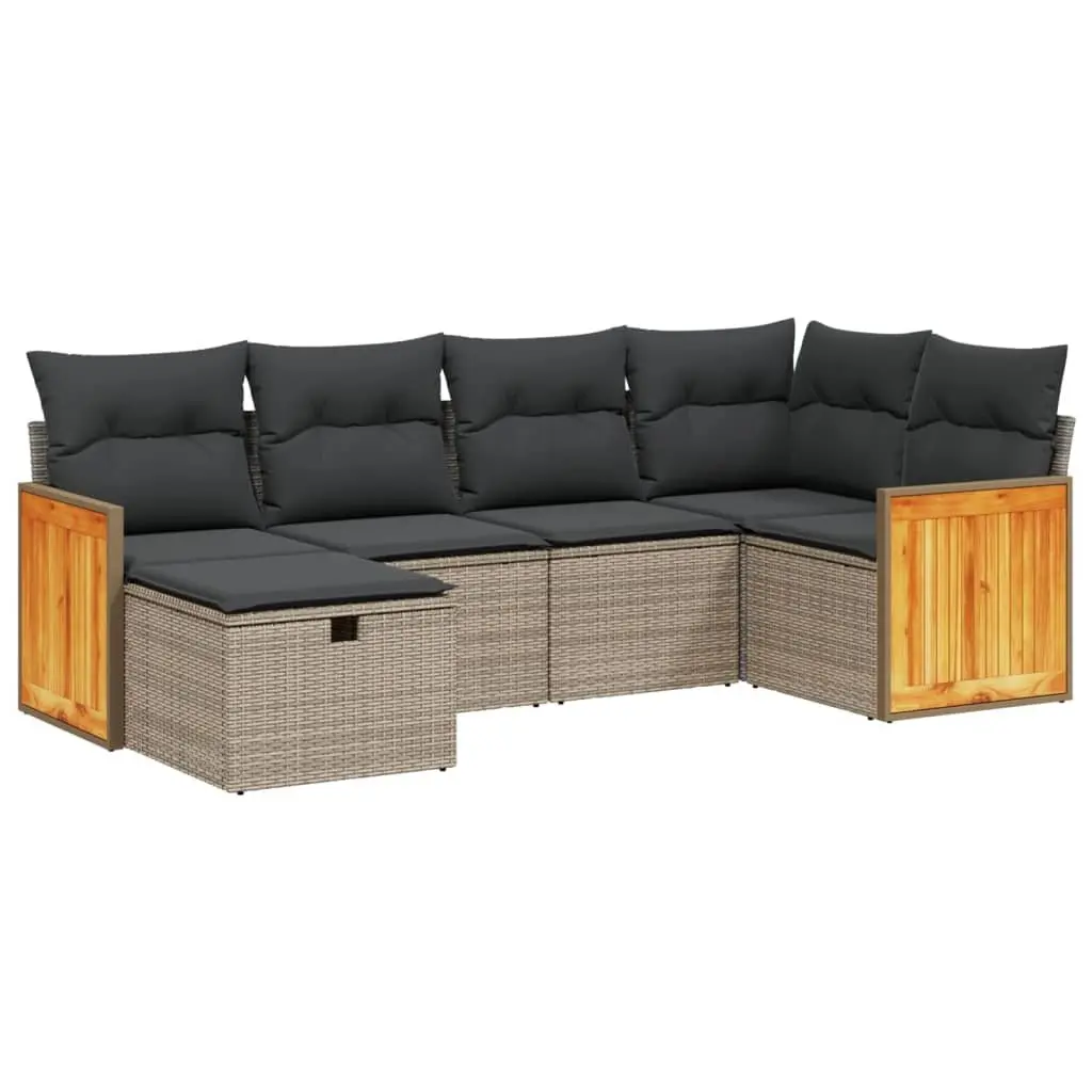 Garden Sofa Set Modular PE Rattan 6 Piece Outdoor Furniture Grey Cushions