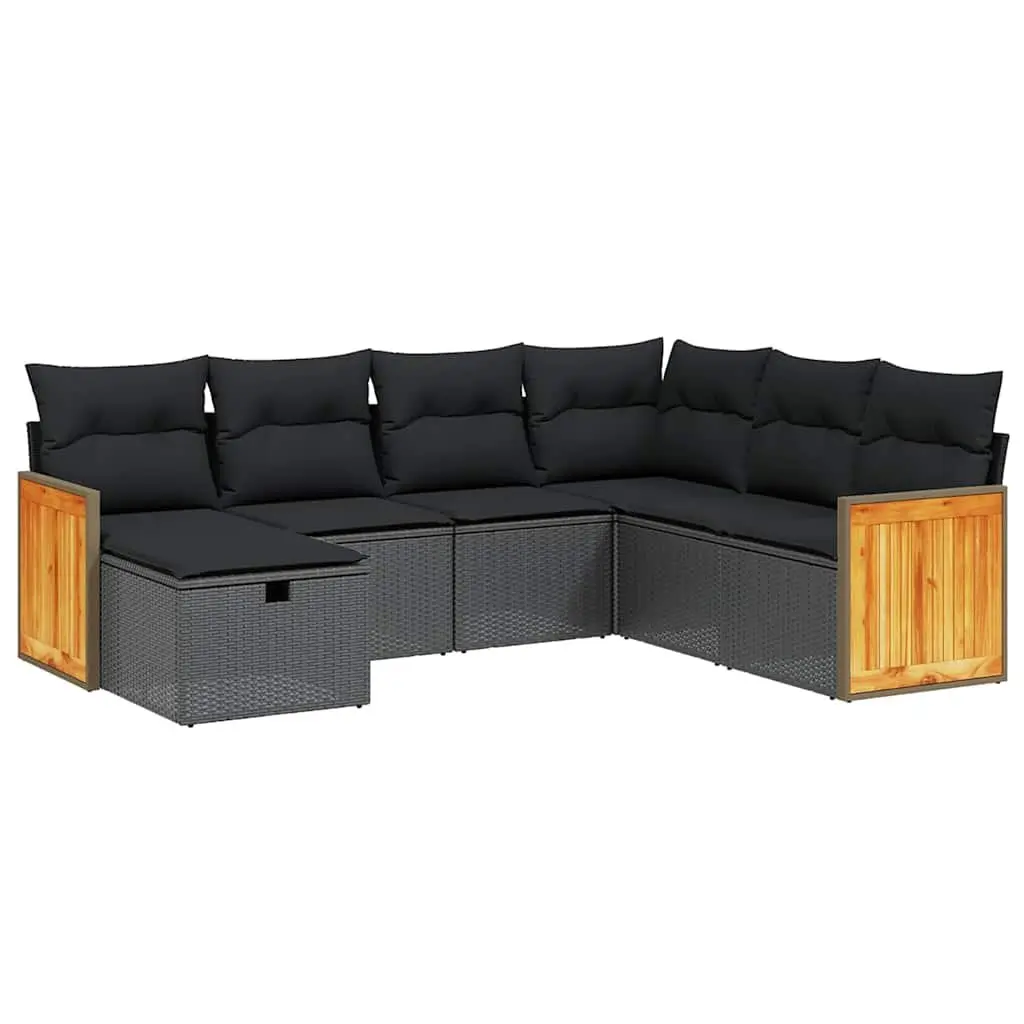 7 Piece Garden Sofa Set Modular PE Rattan Outdoor Cushions Black