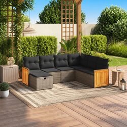 Garden Sofa Set 7 Piece Outdoor Furniture Grey Poly Rattan Modular Patio Lounge