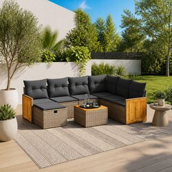 Garden Sofa Set 8 Piece Outdoor Furniture Grey Poly Rattan Patio Conversation