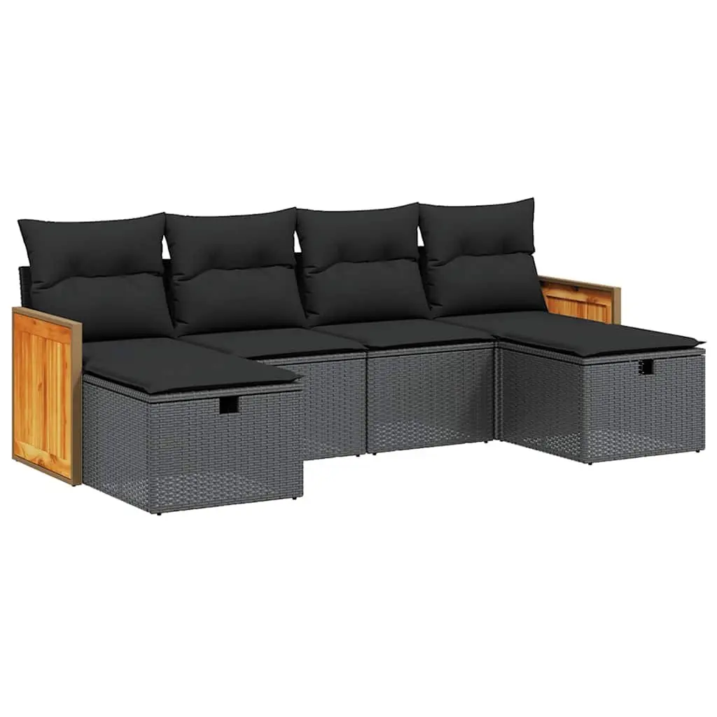 6 Piece Outdoor Modular Sofa Set Black Cushions Durable PE Rattan Powder Coated Steel Frame