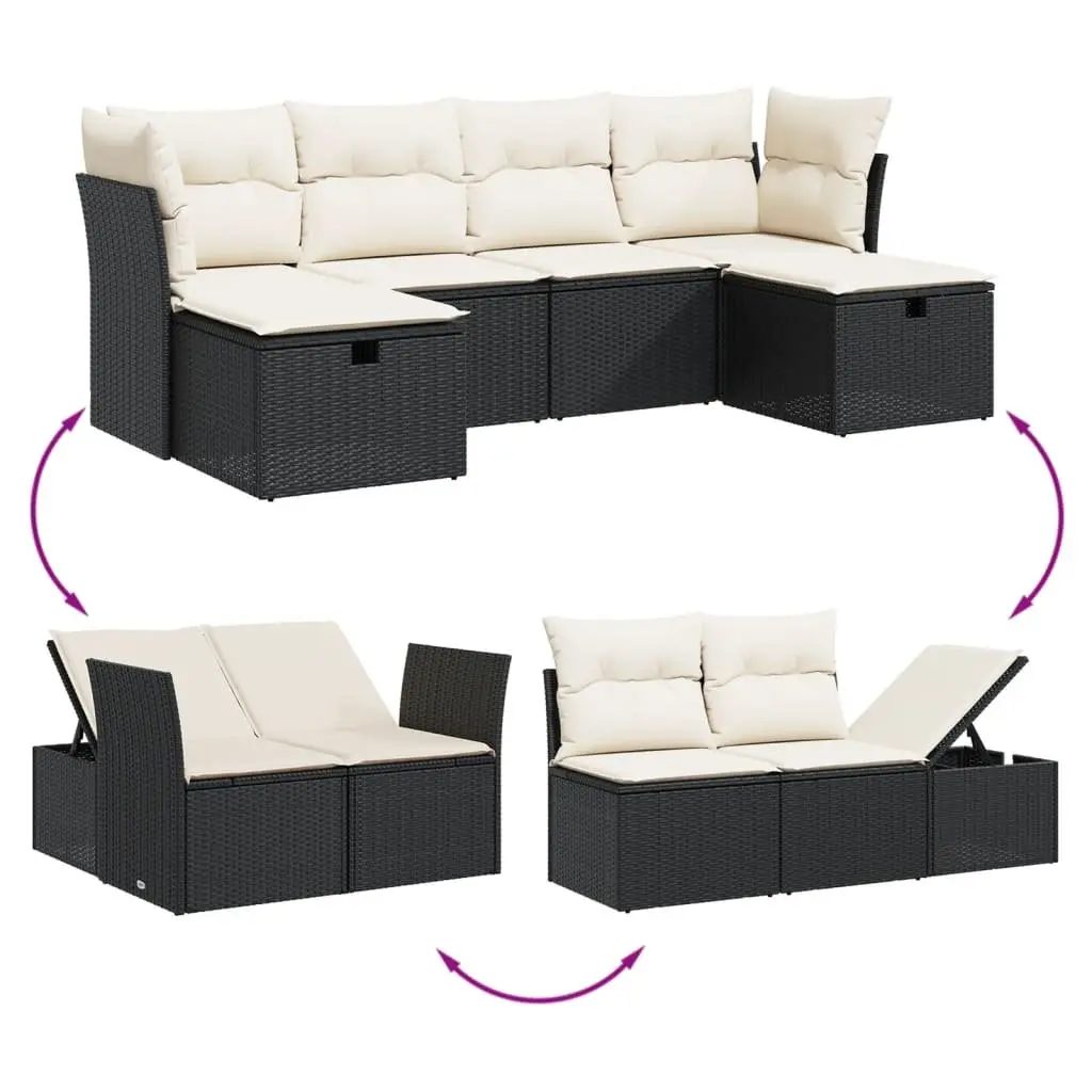 6 Piece Garden Sofa Set Outdoor Patio Furniture with Cushions Black Poly Rattan