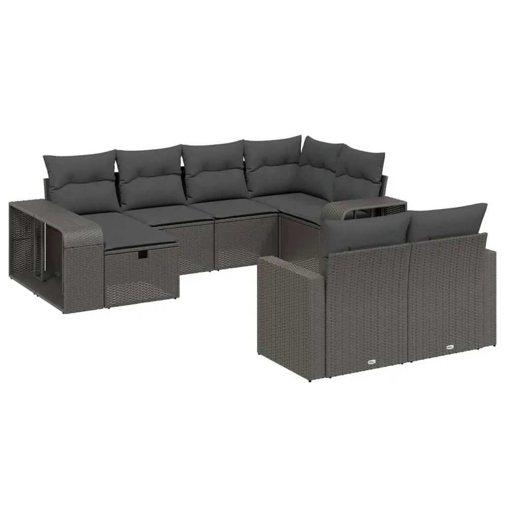 Garden Sofa Set 10 Piece Outdoor Patio Furniture Black Poly Rattan Modular