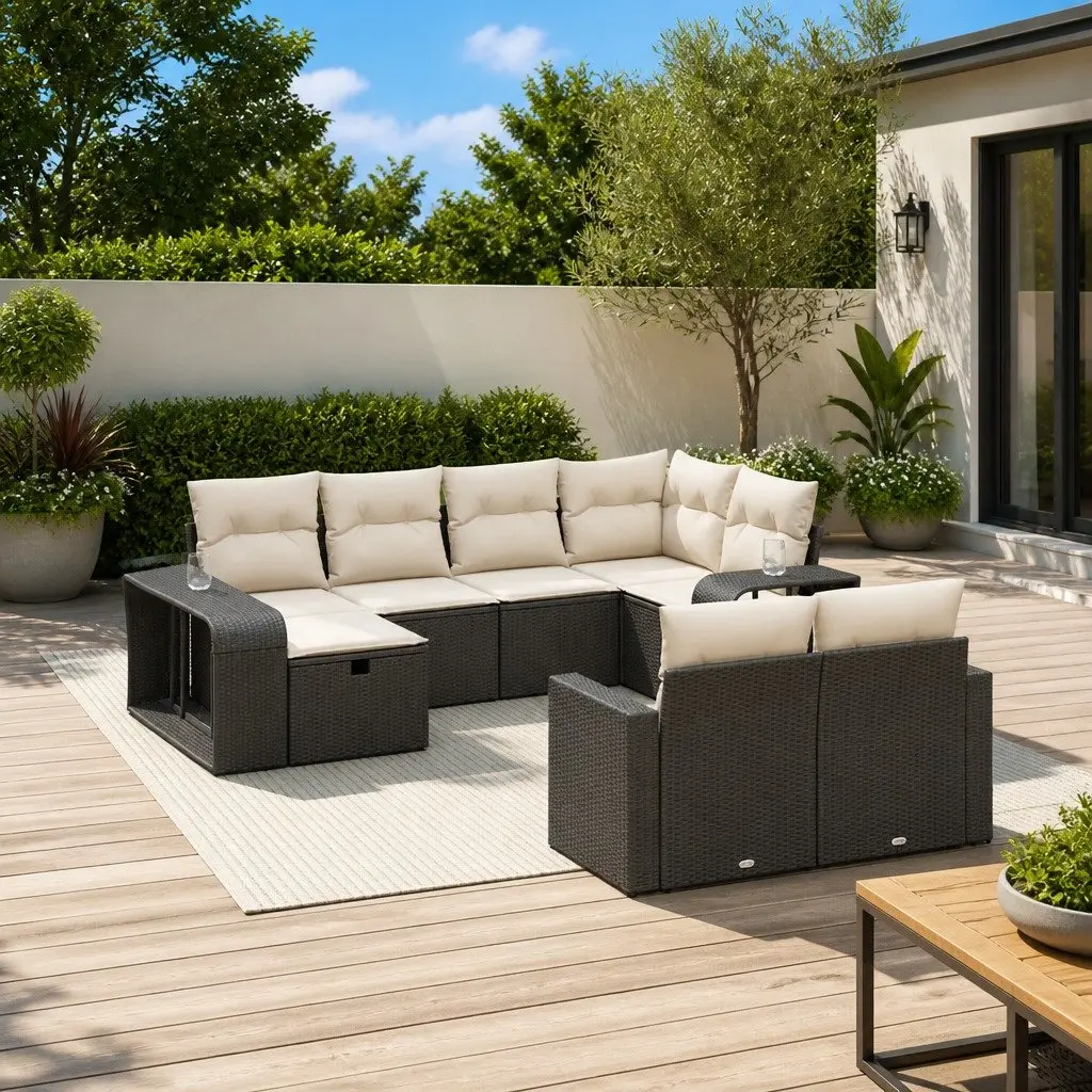 Garden Sofa Set 10 Piece PE Rattan Modular Outdoor Furniture Black Patio Seating