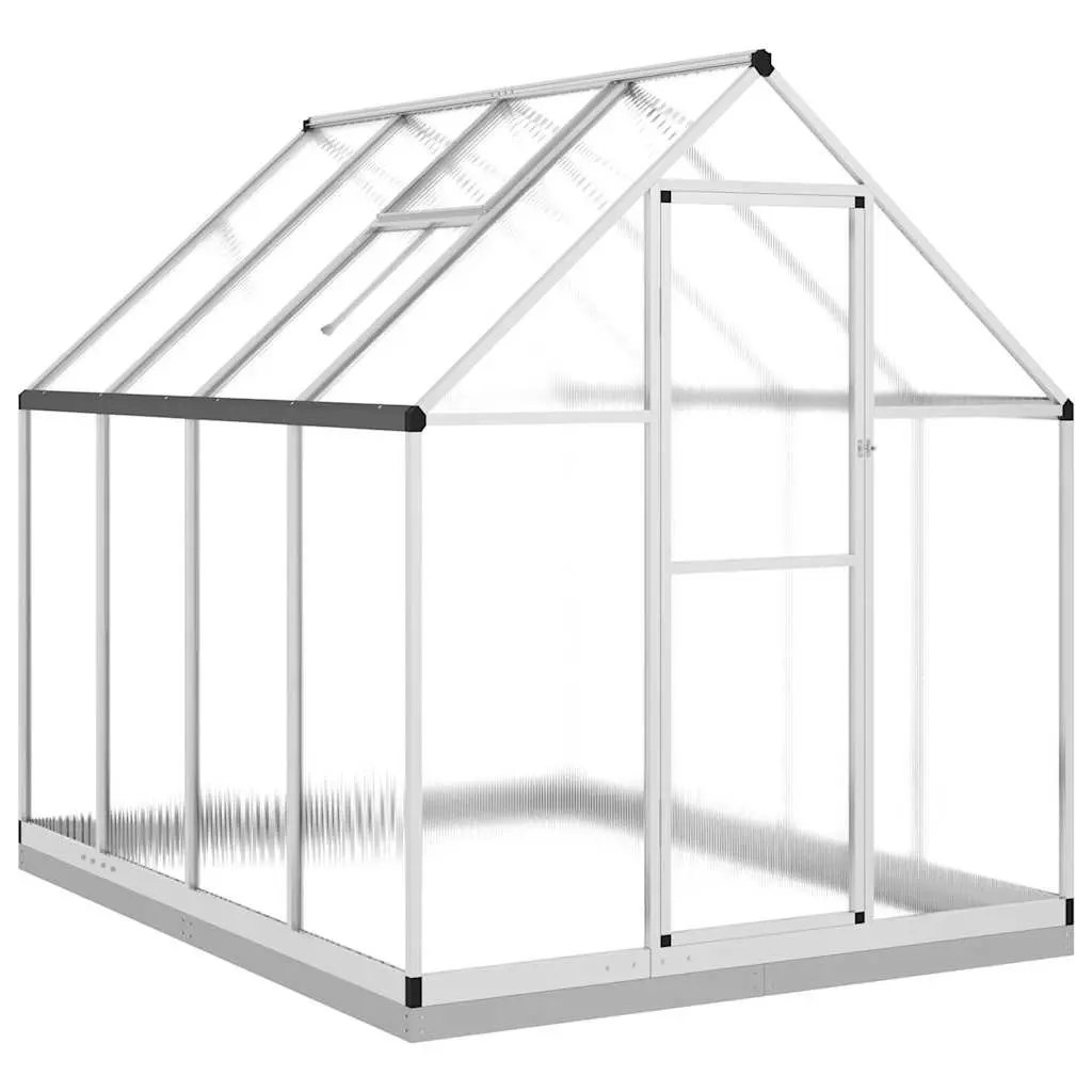 Walk-in Greenhouse Polycarbonate Aluminium Frame Silver 224x169x202cm with Base